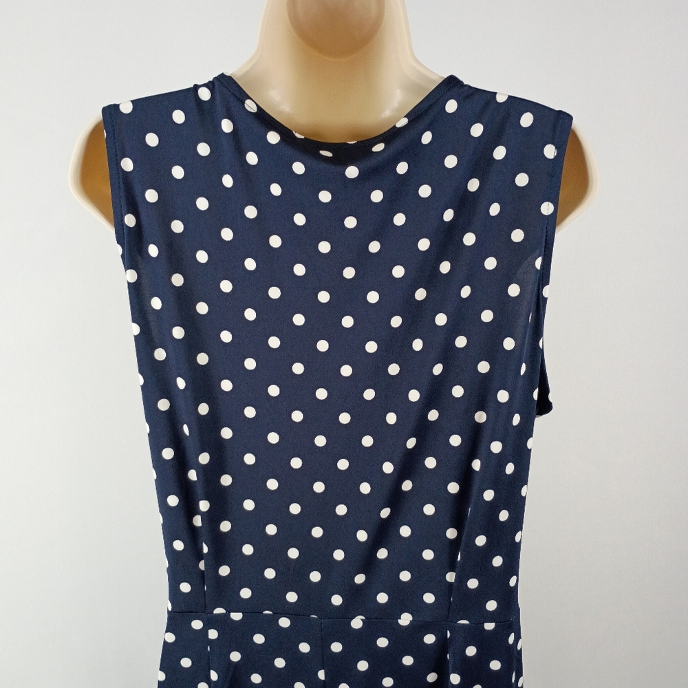 Nina Leonard Navy and White Polka Dot Wide Leg Jumpsuit - Picture 5 of 7